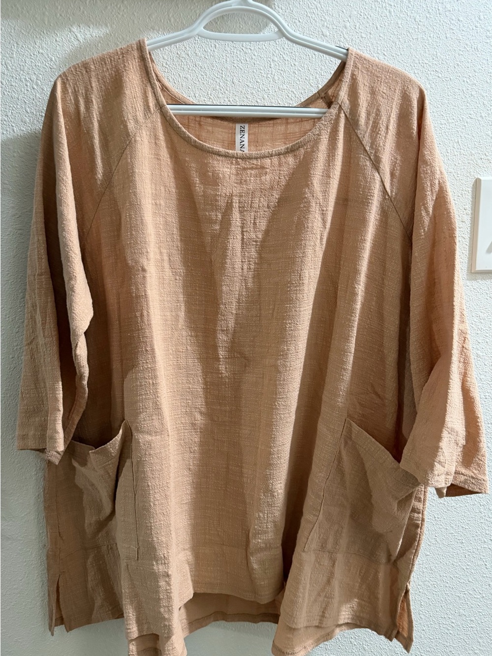 Zenana Outfitters Tan Textured Pocket Tunic - Oversized L - NEW